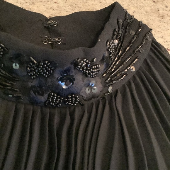 Oleg Cassini Black Tie Black Halter Sleeveless Gown Size 4 Pleated Overlay - Picture 8 of 8